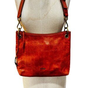 Margot Embossed Leather Shoulder Bag in Burnt Orange – Adjustable Strap